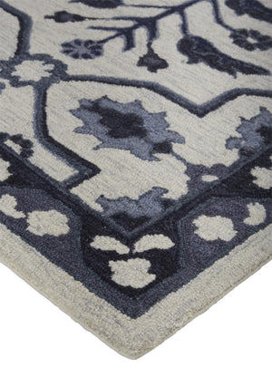 HomeRoots 5' Elegant Blue Gray Floral Hand-Tufted Wool Area Rug - Durable, Stain-Resistant, Unique Design 5' X 8' 513674