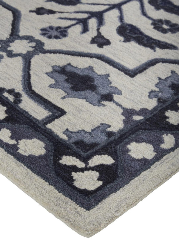 HomeRoots 5' Elegant Blue Gray Floral Hand-Tufted Wool Area Rug - Durable, Stain-Resistant, Unique Design 5' X 8' 513674