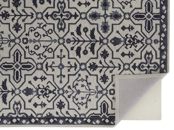 HomeRoots 5' Elegant Blue Gray Floral Hand-Tufted Wool Area Rug - Durable, Stain-Resistant, Unique Design 5' X 8' 513674