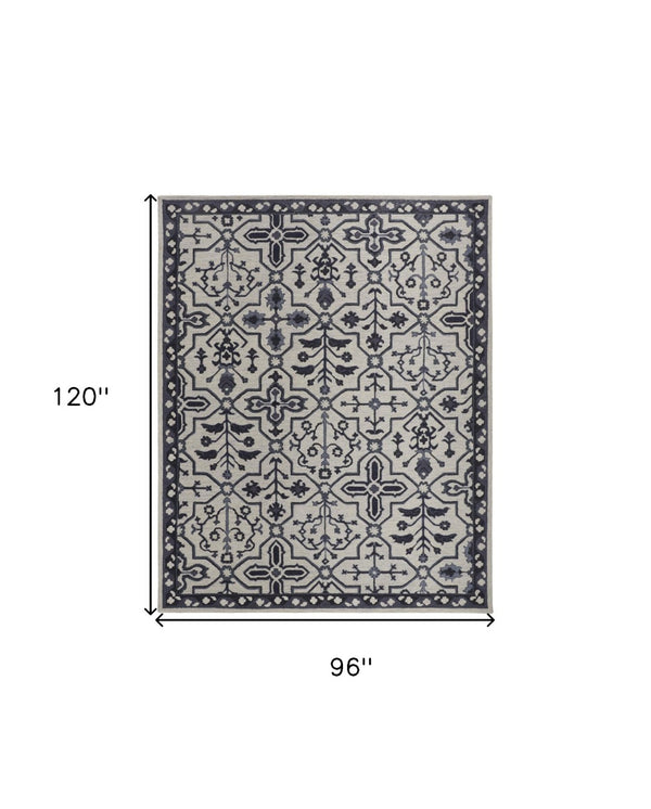 HomeRoots 5' Elegant Blue Gray Floral Hand-Tufted Wool Area Rug - Durable, Stain-Resistant, Unique Design 8' X 10' 513675