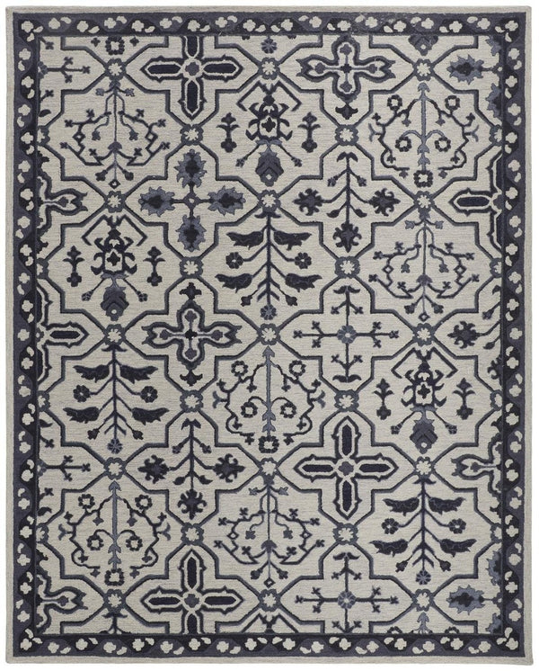 HomeRoots 5' Elegant Blue Gray Floral Hand-Tufted Wool Area Rug - Durable, Stain-Resistant, Unique Design 9' X 12' 513676