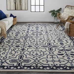 HomeRoots 5' Elegant Blue Gray Floral Hand-Tufted Wool Area Rug - Durable, Stain-Resistant, Unique Design 9' X 12' 513676