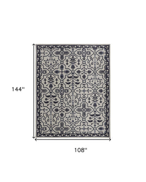 HomeRoots 5' Elegant Blue Gray Floral Hand-Tufted Wool Area Rug - Durable, Stain-Resistant, Unique Design 9' X 12' 513676