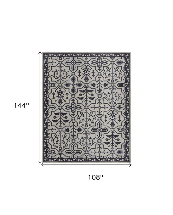 HomeRoots 5' Elegant Blue Gray Floral Hand-Tufted Wool Area Rug - Durable, Stain-Resistant, Unique Design 9' X 12' 513676