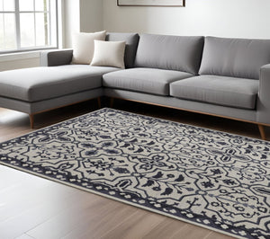 HomeRoots 5' Elegant Blue Gray Floral Hand-Tufted Wool Area Rug - Durable, Stain-Resistant, Unique Design 9' X 12' 513676
