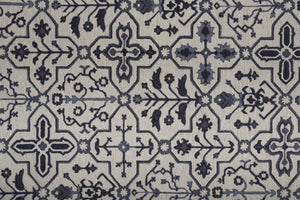 HomeRoots 5' Elegant Blue Gray Floral Hand-Tufted Wool Area Rug - Durable, Stain-Resistant, Unique Design 10' X 14' 513677