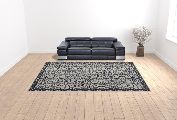 HomeRoots 5' Elegant Blue Gray Floral Hand-Tufted Wool Area Rug - Durable, Stain-Resistant, Unique Design 10' X 14' 513677