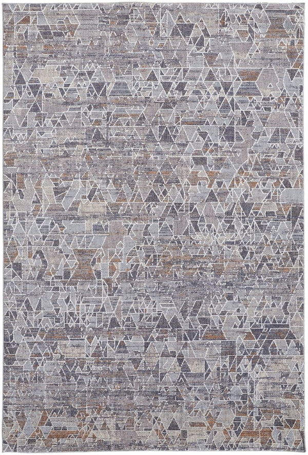 HomeRoots 5' Modern Abstract Distressed Area Rug in Blue-Gray and Orange for Stylish, Durable Home Decor 5' X 8' 513680