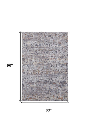 HomeRoots 5' Modern Abstract Distressed Area Rug in Blue-Gray and Orange for Stylish, Durable Home Decor 5' X 8' 513680