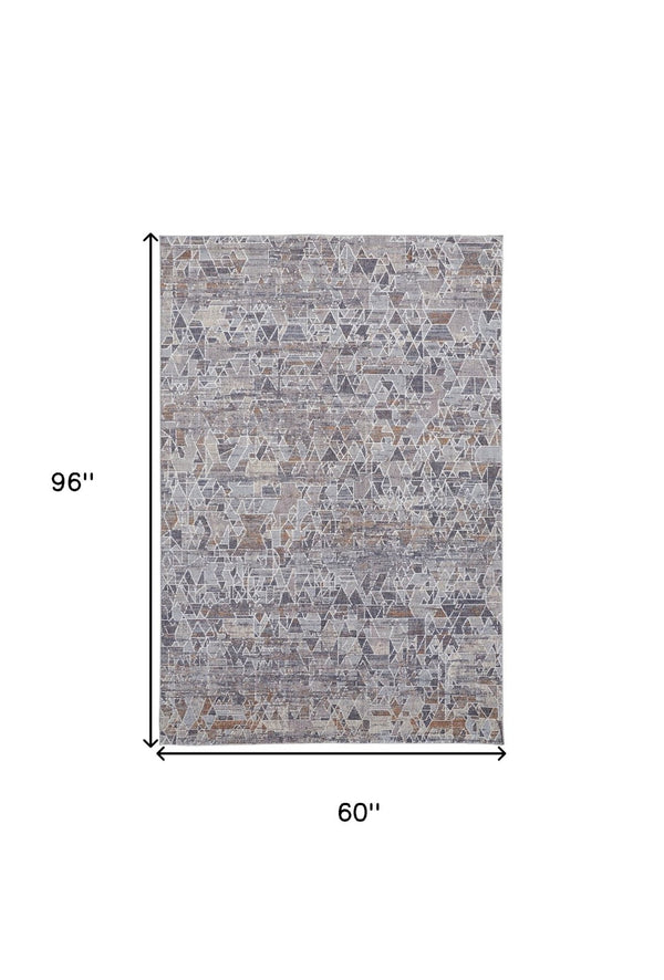 HomeRoots 5' Modern Abstract Distressed Area Rug in Blue-Gray and Orange for Stylish, Durable Home Decor 5' X 8' 513680
