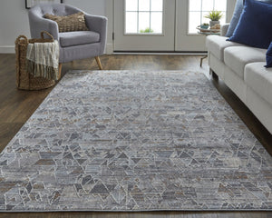 HomeRoots 5' Modern Abstract Distressed Area Rug in Blue-Gray and Orange for Stylish, Durable Home Decor 5' X 8' 513680