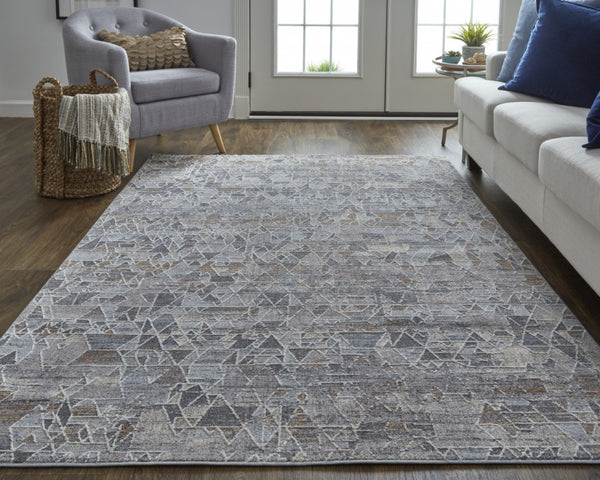 HomeRoots 5' Modern Abstract Distressed Area Rug in Blue-Gray and Orange for Stylish, Durable Home Decor 5' X 8' 513680