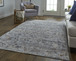 HomeRoots 5' Modern Abstract Distressed Area Rug in Blue-Gray and Orange for Stylish, Durable Home Decor 5' X 8' 513680
