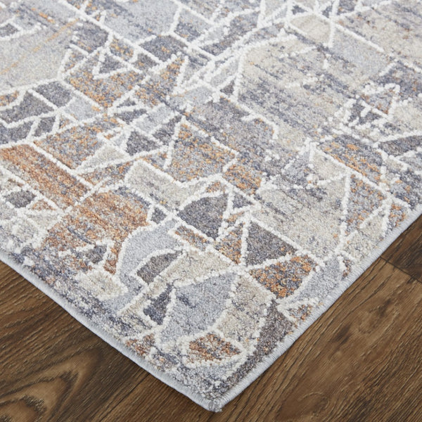 HomeRoots 5' Modern Abstract Distressed Area Rug in Blue-Gray and Orange for Stylish, Durable Home Decor 5' X 8' 513680