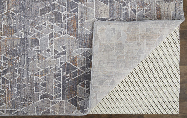 HomeRoots 5' Modern Abstract Distressed Area Rug in Blue-Gray and Orange for Stylish, Durable Home Decor 5' X 8' 513680