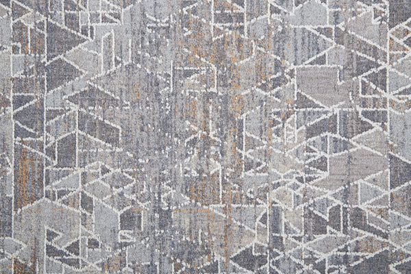 HomeRoots 5' Modern Abstract Distressed Area Rug in Blue-Gray and Orange for Stylish, Durable Home Decor 5' X 8' 513680