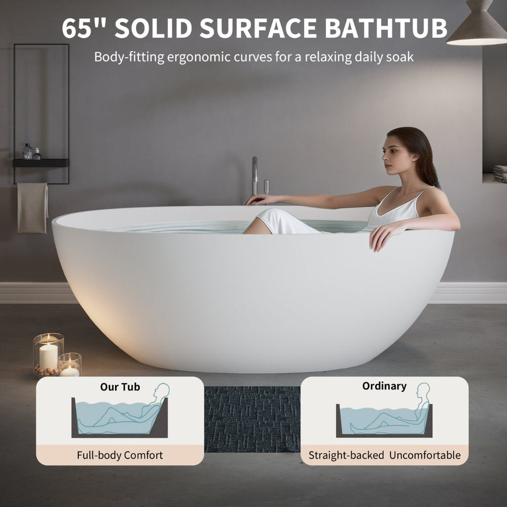 English Elm 65" Stone Resin Freestanding Soaking Tub Matte Sculptural Spa Bath Luxury W1920P410094