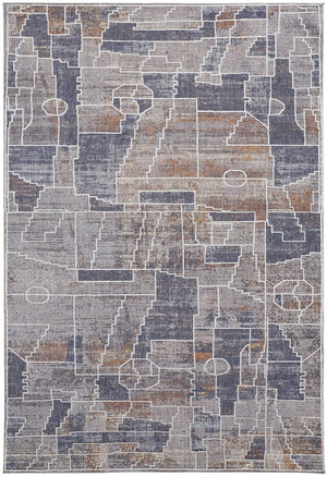 HomeRoots 12' Contemporary Blue-Gray and Orange Geometric Power Loom Area Rug for Modern Homes & Durability 12' X 15' 513695