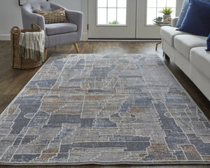 HomeRoots 12' Contemporary Blue-Gray and Orange Geometric Power Loom Area Rug for Modern Homes & Durability 12' X 15' 513695