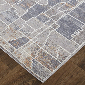 HomeRoots 12' Contemporary Blue-Gray and Orange Geometric Power Loom Area Rug for Modern Homes & Durability 12' X 15' 513695