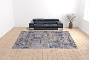 HomeRoots 12' Contemporary Blue-Gray and Orange Geometric Power Loom Area Rug for Modern Homes & Durability 12' X 15' 513695
