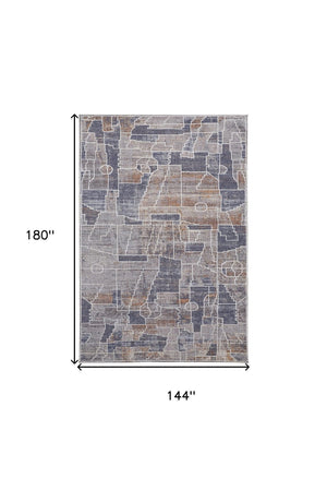 HomeRoots 12' Contemporary Blue-Gray and Orange Geometric Power Loom Area Rug for Modern Homes & Durability 12' X 15' 513695