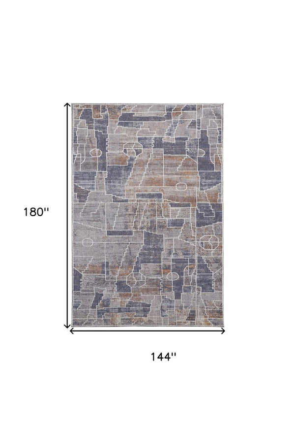 HomeRoots 12' Contemporary Blue-Gray and Orange Geometric Power Loom Area Rug for Modern Homes & Durability 12' X 15' 513695
