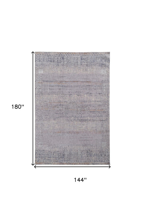 HomeRoots 12' Gray and Ivory Geometric Distressed Area Rug - Stain Resistant, Modern Design for High-Traffic Spaces 12' X 15' 513704