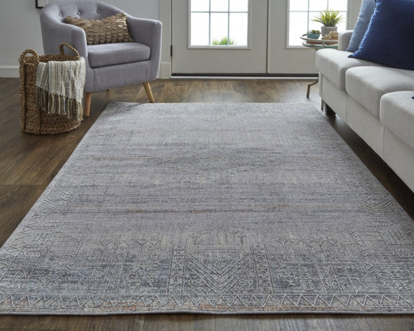 HomeRoots 12' Gray and Ivory Geometric Distressed Area Rug - Stain Resistant, Modern Design for High-Traffic Spaces 12' X 15' 513704