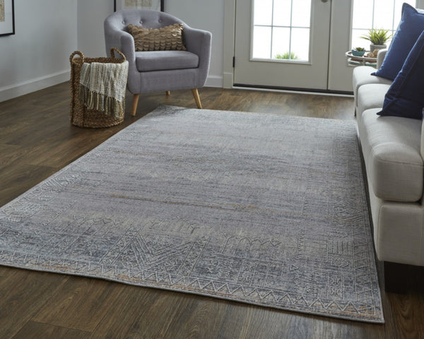 HomeRoots 12' Gray and Ivory Geometric Distressed Area Rug - Stain Resistant, Modern Design for High-Traffic Spaces 12' X 15' 513704