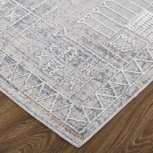 HomeRoots 12' Gray and Ivory Geometric Distressed Area Rug - Stain Resistant, Modern Design for High-Traffic Spaces 12' X 15' 513704