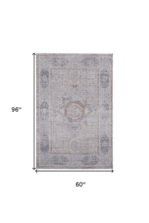 Homeroots 5' X 8' Gray And Ivory Floral Power Loom Distressed Area Rug  Polyester 513725
