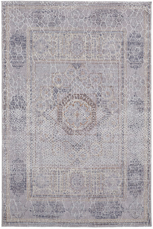 Homeroots 12' X 15' Gray And Ivory Floral Power Loom Distressed Stain Resistant Area Rug  Polyester 513731