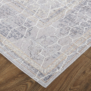 Homeroots 12' X 15' Gray And Ivory Floral Power Loom Distressed Stain Resistant Area Rug  Polyester 513731
