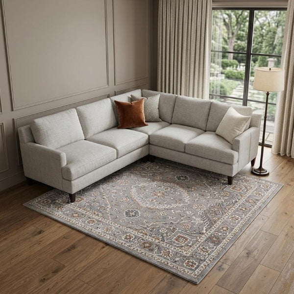 Floral Area Rug Power Loomed Stain Resistant Polyester Blend for Living or Dining Room Accent