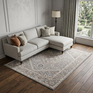 Floral Area Rug Power Loomed Stain Resistant Polyester Blend for Living or Dining Room Accent