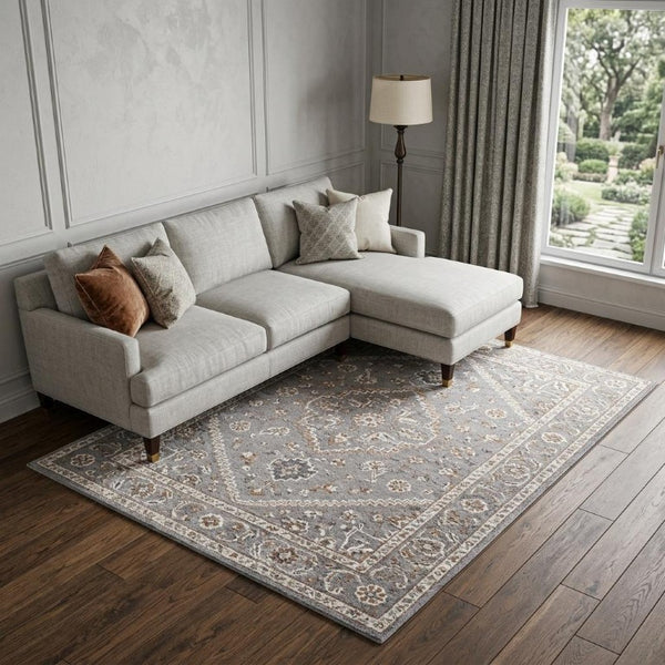 Floral Area Rug Power Loomed Stain Resistant Polyester Blend for Living or Dining Room Accent