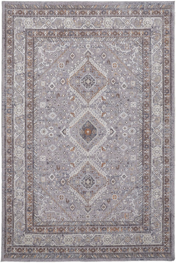 HomeRoots 10' Elegant Gray, Orange, and Ivory Floral Area Rug – Stain-Resistant, Power-Loomed Design for Comfort 10' X 13' 513738