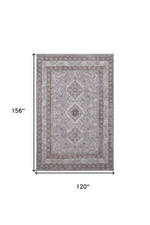 HomeRoots 10' Elegant Gray, Orange, and Ivory Floral Area Rug – Stain-Resistant, Power-Loomed Design for Comfort 10' X 13' 513738