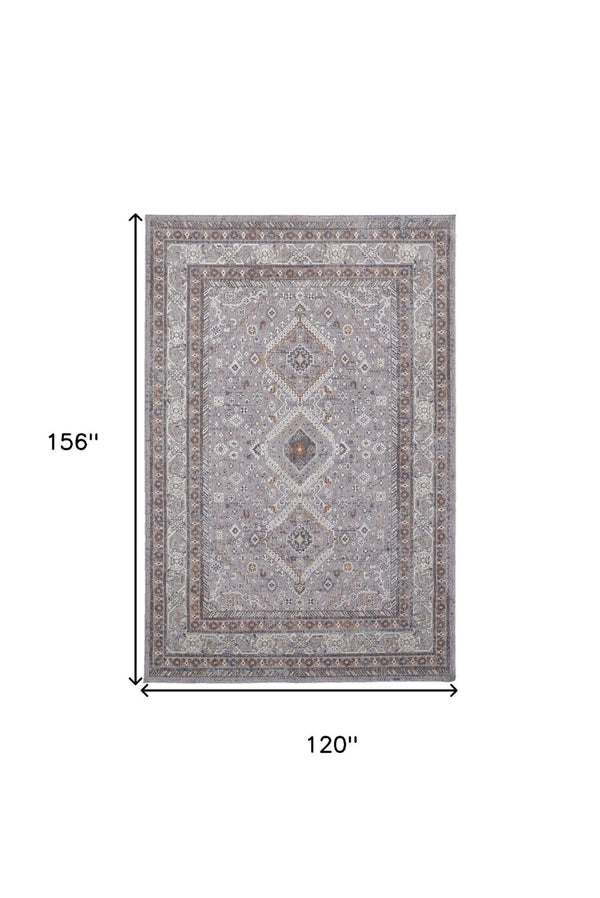 HomeRoots 10' Elegant Gray, Orange, and Ivory Floral Area Rug – Stain-Resistant, Power-Loomed Design for Comfort 10' X 13' 513738