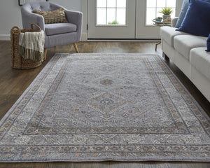 HomeRoots 10' Elegant Gray, Orange, and Ivory Floral Area Rug – Stain-Resistant, Power-Loomed Design for Comfort 10' X 13' 513738