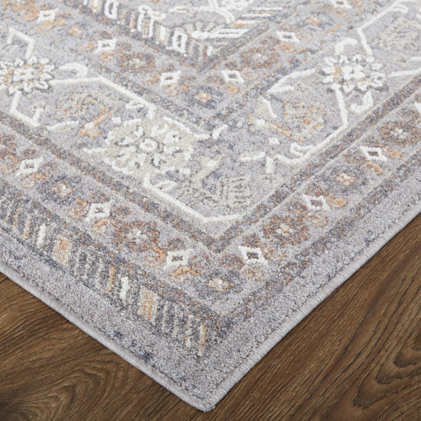 HomeRoots 10' Elegant Gray, Orange, and Ivory Floral Area Rug – Stain-Resistant, Power-Loomed Design for Comfort 10' X 13' 513738