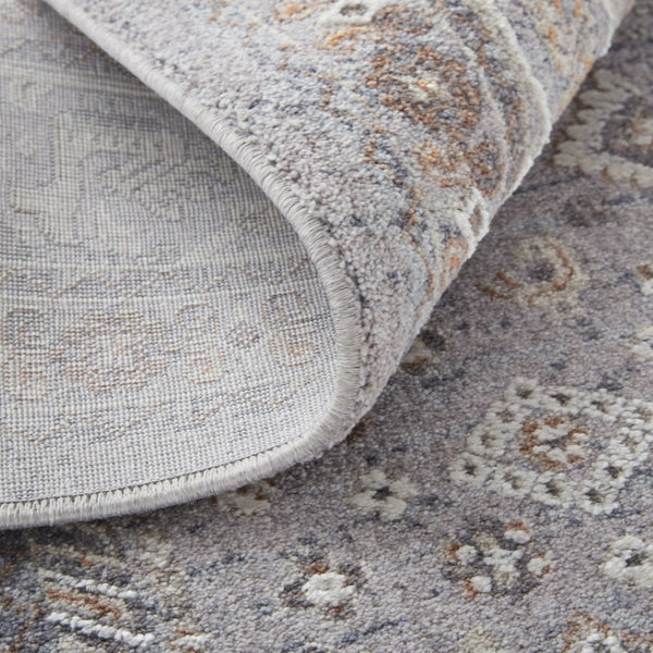 HomeRoots 10' Elegant Gray, Orange, and Ivory Floral Area Rug – Stain-Resistant, Power-Loomed Design for Comfort 10' X 13' 513738