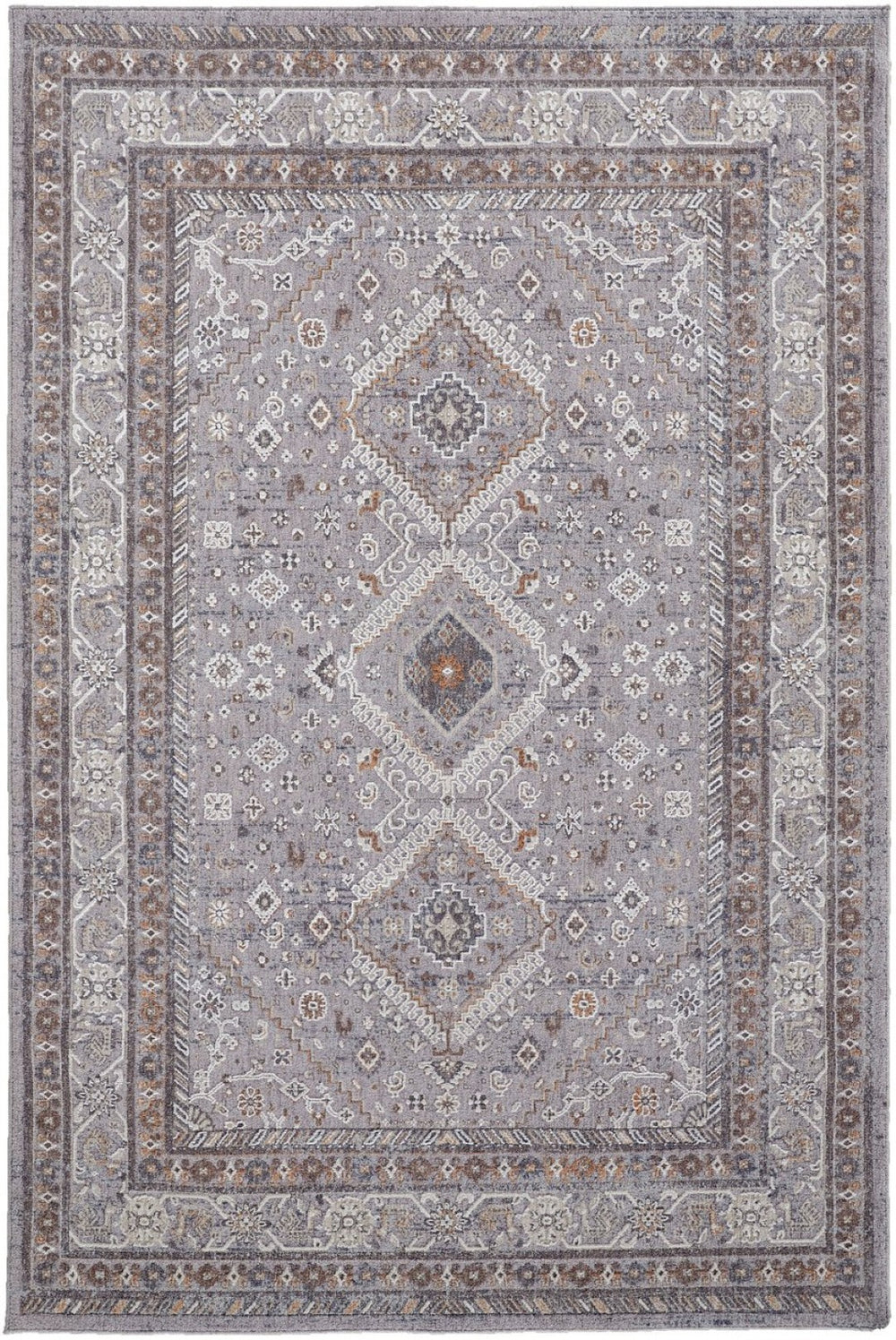 HomeRoots 10' Elegant Gray, Orange, and Ivory Floral Area Rug – Stain-Resistant, Power-Loomed Design for Comfort 12' X 15' 513740