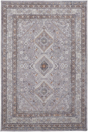HomeRoots 10' Elegant Gray, Orange, and Ivory Floral Area Rug – Stain-Resistant, Power-Loomed Design for Comfort 12' X 15' 513740