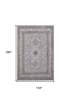 HomeRoots 10' Elegant Gray, Orange, and Ivory Floral Area Rug – Stain-Resistant, Power-Loomed Design for Comfort 12' X 15' 513740