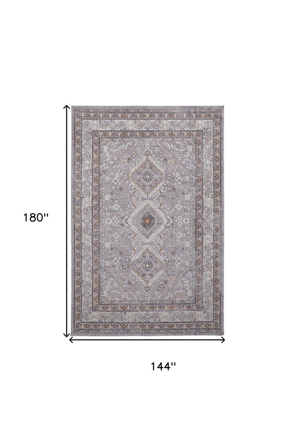 HomeRoots 10' Elegant Gray, Orange, and Ivory Floral Area Rug – Stain-Resistant, Power-Loomed Design for Comfort 12' X 15' 513740