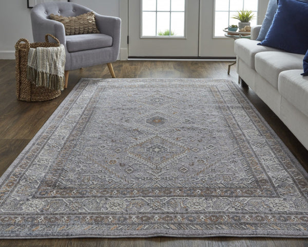 HomeRoots 10' Elegant Gray, Orange, and Ivory Floral Area Rug – Stain-Resistant, Power-Loomed Design for Comfort 12' X 15' 513740