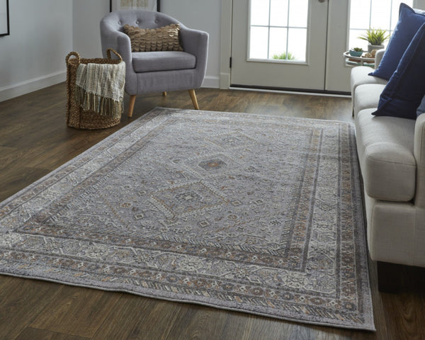 HomeRoots 10' Elegant Gray, Orange, and Ivory Floral Area Rug – Stain-Resistant, Power-Loomed Design for Comfort 12' X 15' 513740