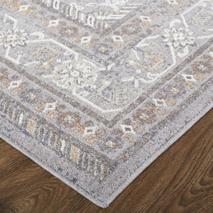 HomeRoots 10' Elegant Gray, Orange, and Ivory Floral Area Rug – Stain-Resistant, Power-Loomed Design for Comfort 12' X 15' 513740